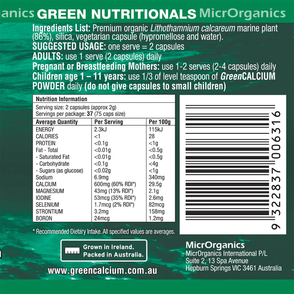 Green Nutritionals - Green Calcium 60 Capsules