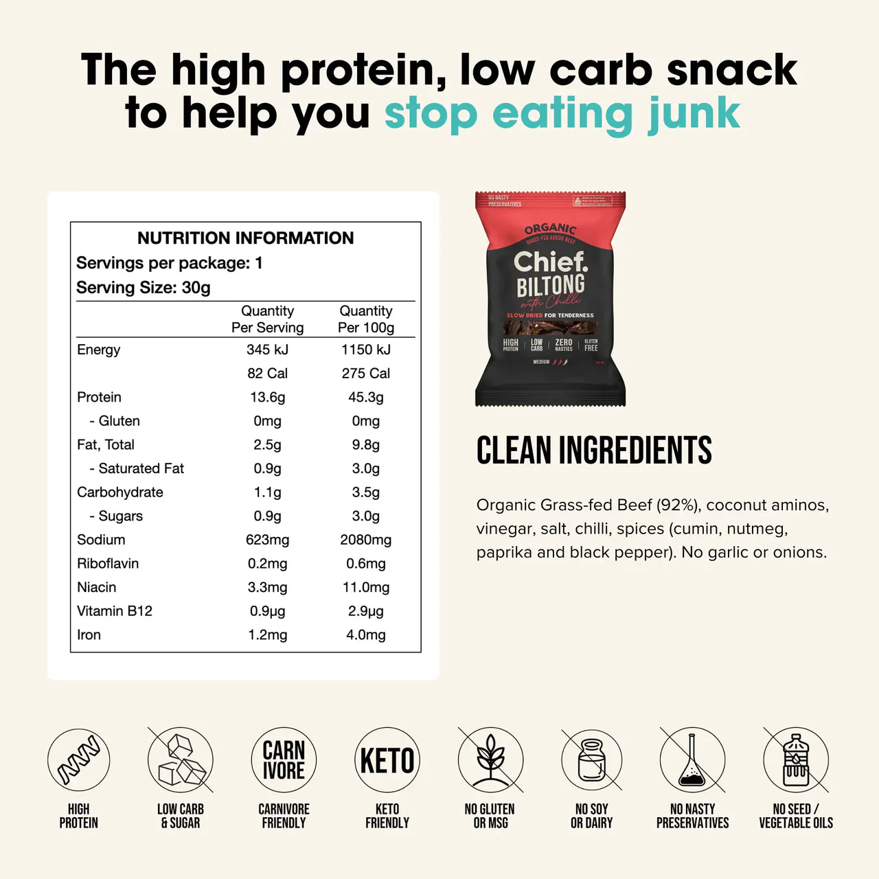Chief - Beef Biltong 30g - Glenelg Health & Wholefoods