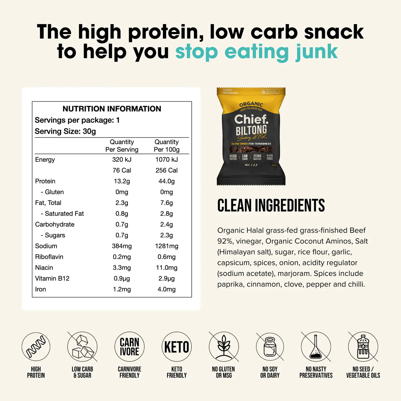 Chief - Beef Biltong 30g - Glenelg Health & Wholefoods