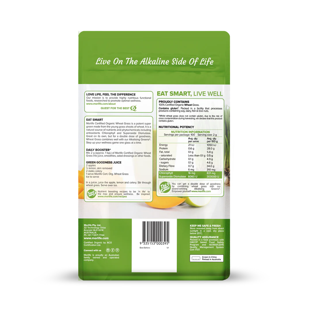 Morlife - Wheatgrass Certified Organic 200g