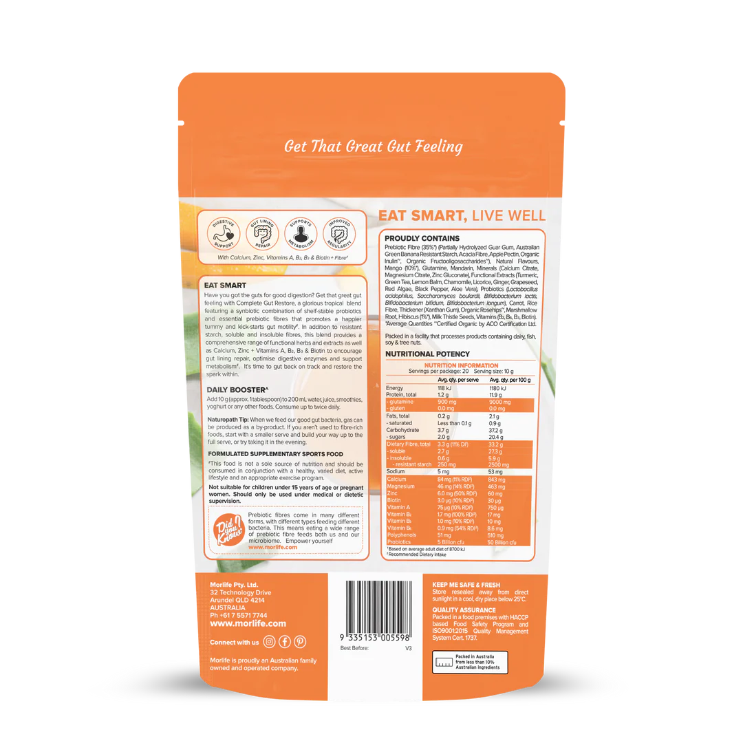 Morlife - Complete Gut Restore Tropical Mango 200g