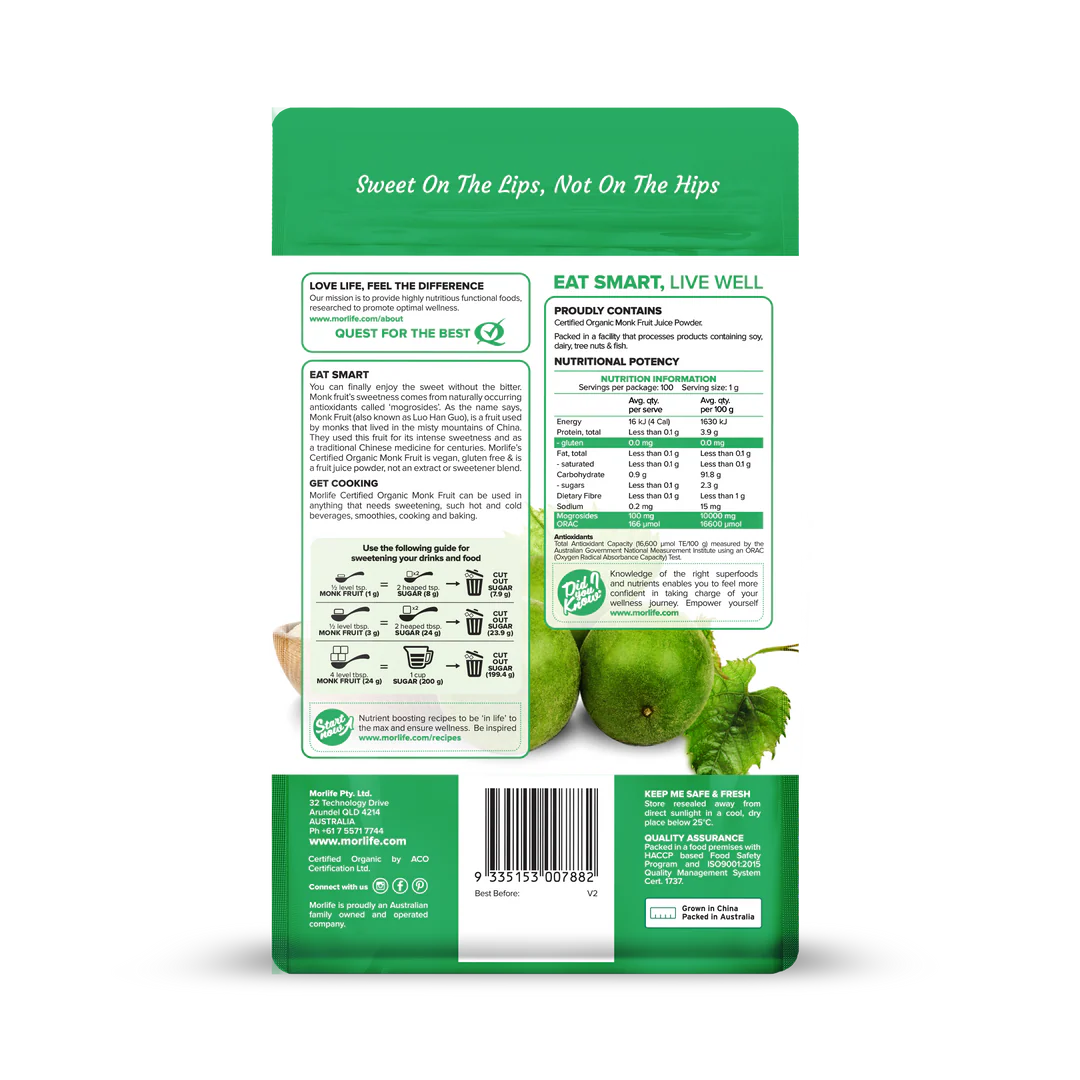 Morlife - Monk Fruit Certified Organic 100g