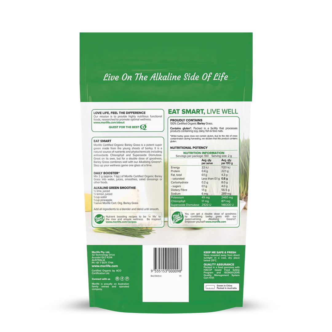 Morlife - Barley Grass Certified Organic 200g