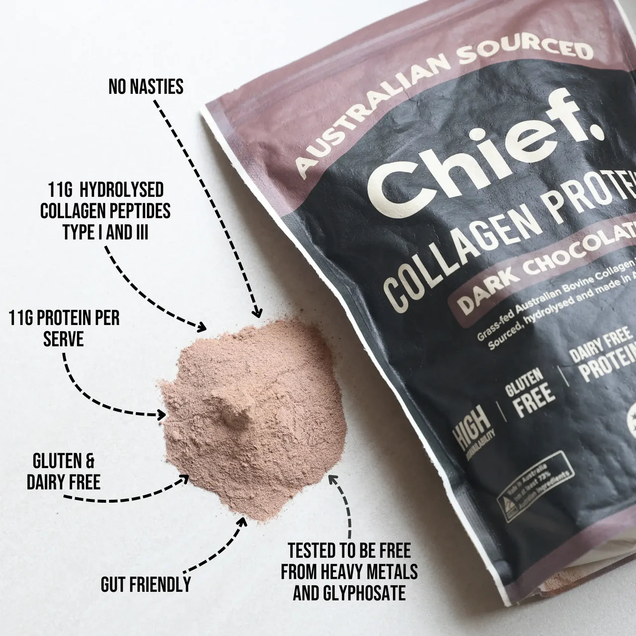 Chief - Collagen Protein Powder Dark Chocolate 450g - Glenelg Health & Wholefoods
