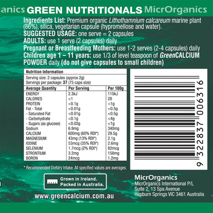 Green Nutritionals - Green Calcium 60 Capsules