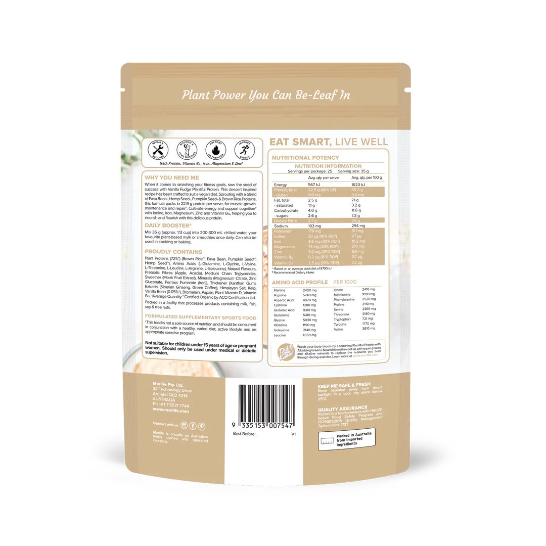 Morlife - Plantiful Protein Vanilla Fudge  440g