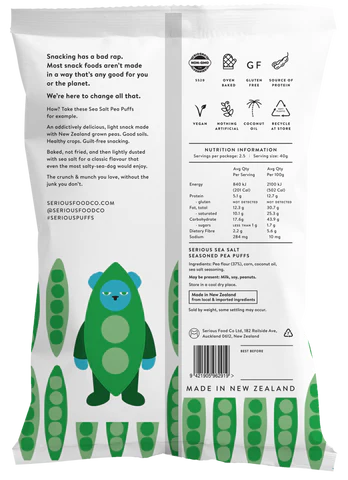 Serious Food Co - Serious Pea Puffs Sea Salt 5 Snack Packs