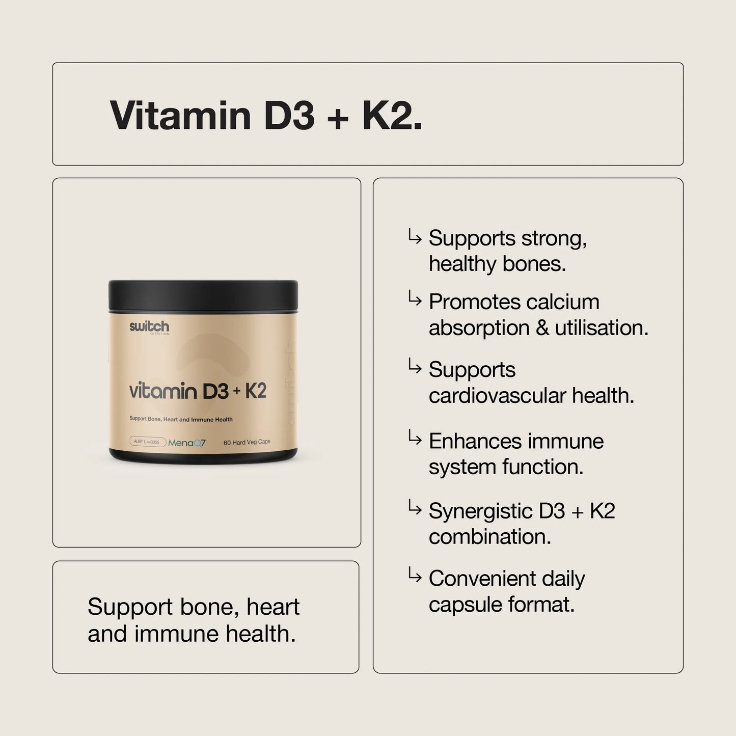 Switch - Vitamin D3 + K2 - 60 Capsules