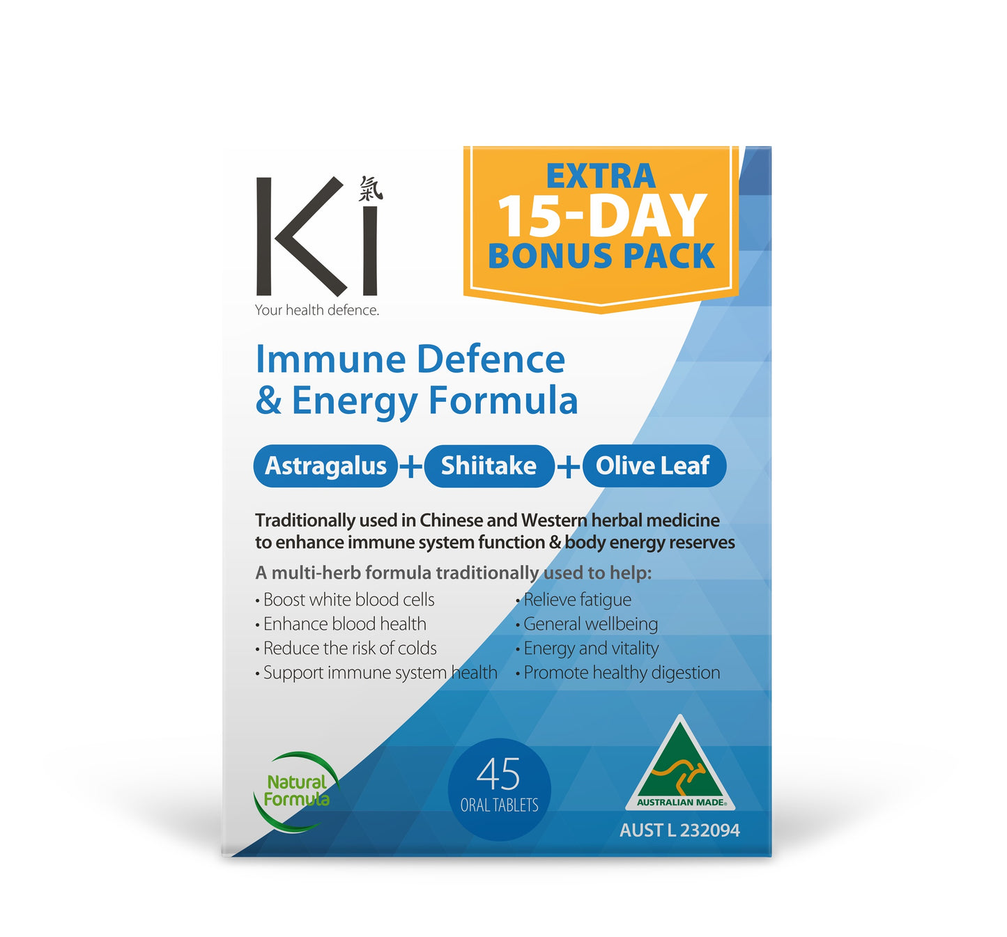 KI - Immune Defence & Energy Formula 45 + 15 Tabs