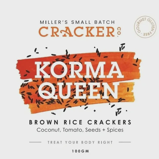 Miller's  Small Batch Cracker Co - G/F Brown Rice  Crackers - Korma Queen 100g
