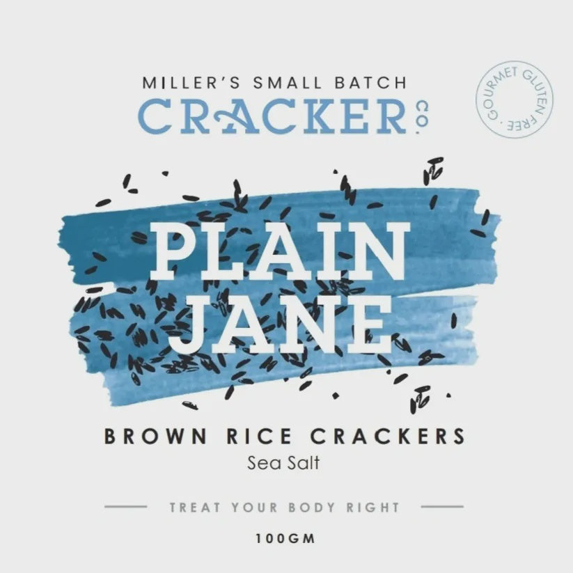 Miller's Small Batch Cracker Co -  G/F  Brown Rice Crackers - Plain Jane - Sea Salt 100g